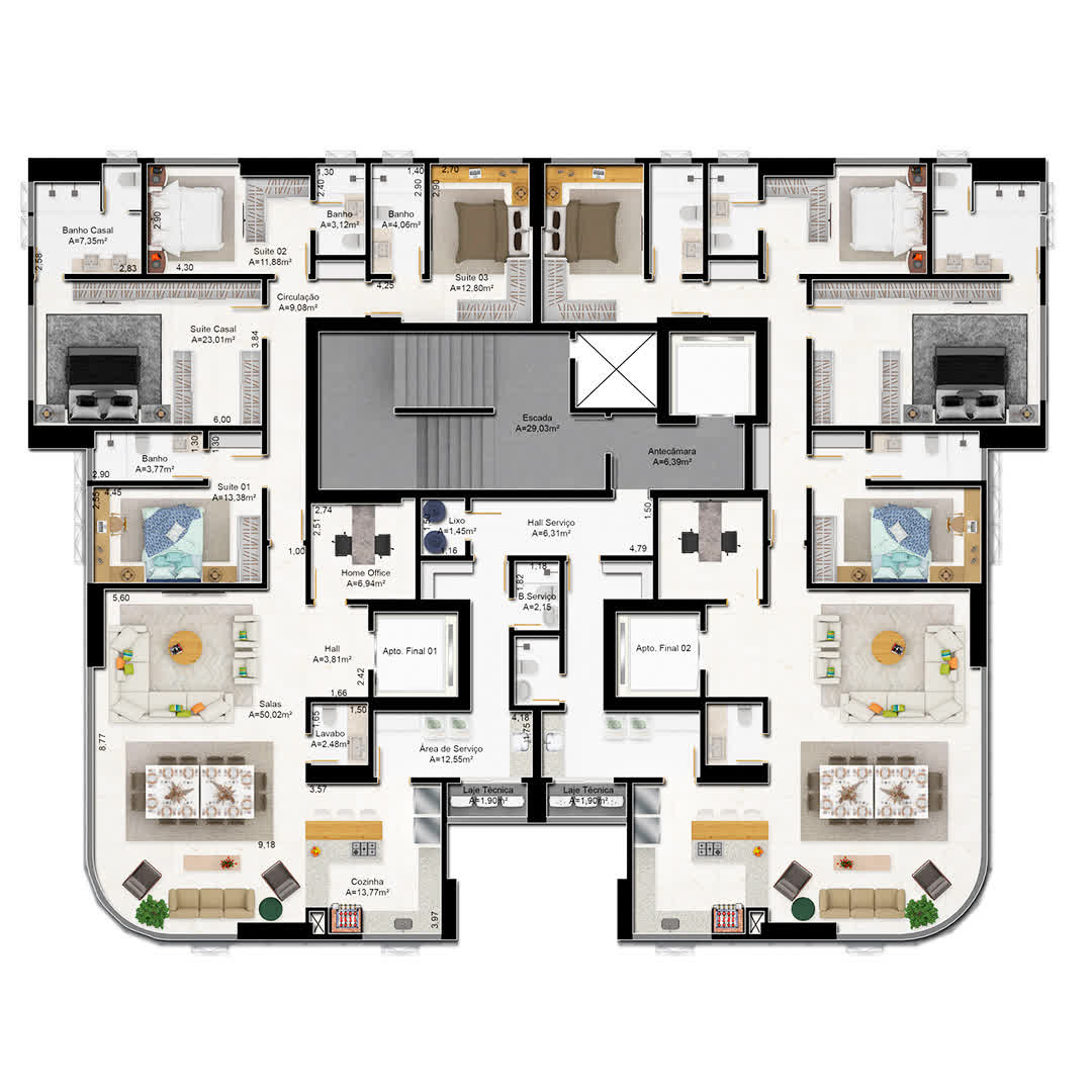 Apartamento Tipo - Infinity Tower, todo conforto que você merece em 207,88m² ou 208,87m²